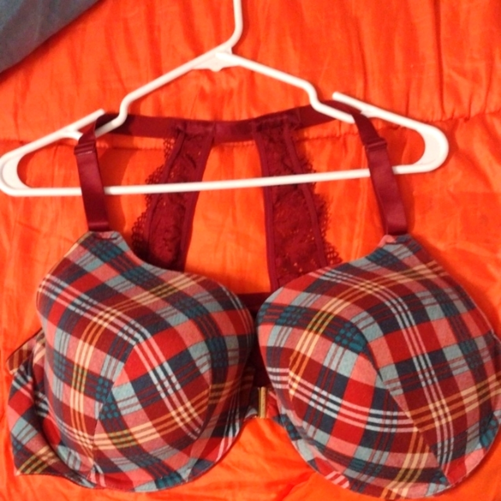 Cacique Red & Blue Plaid Bra with Padded Cups and Adjustable Straps Size 44F
